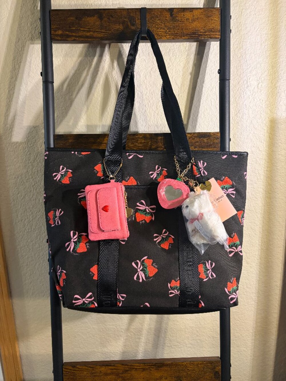 Juicy Couture Black Strawberry Festival Pink Bows Tote Bag